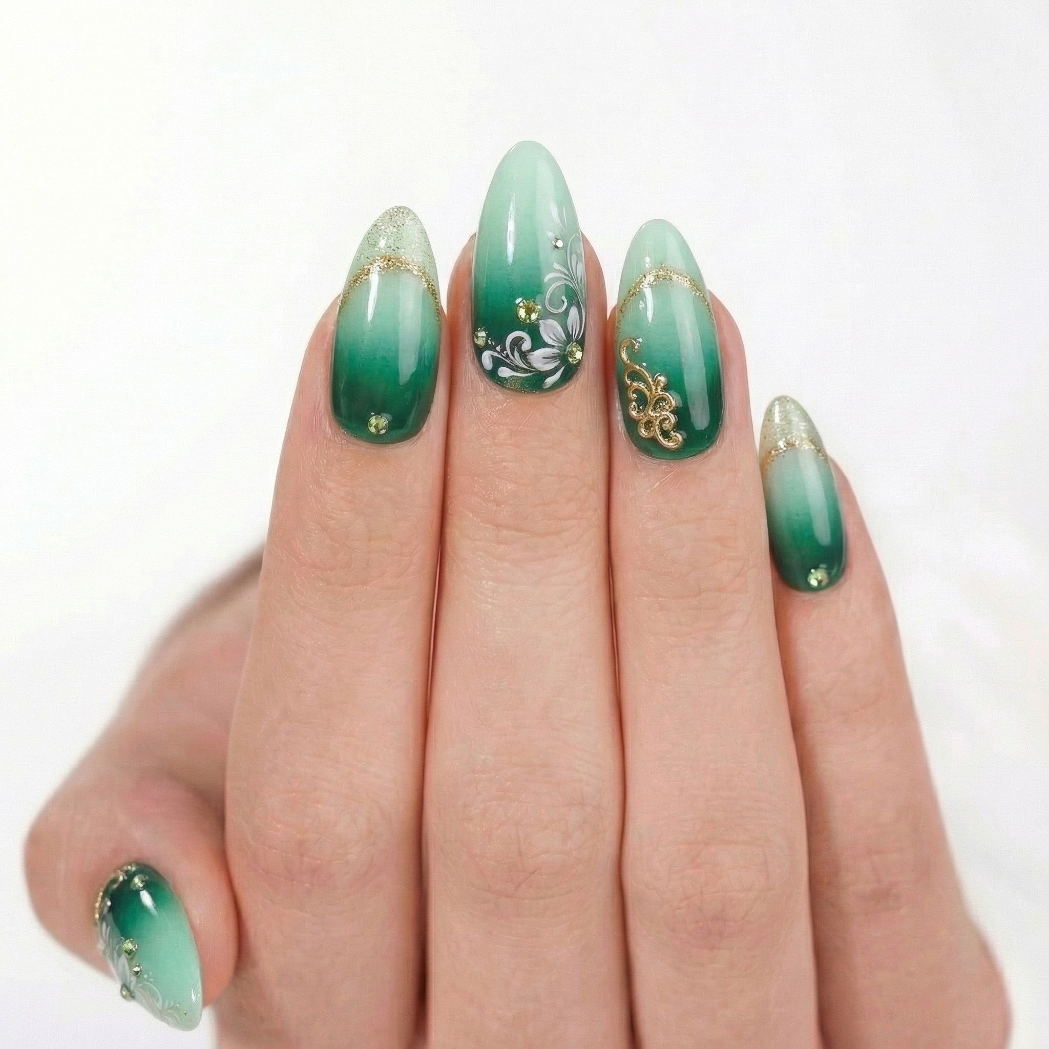 Green ombre press-on nail product photo - consistent catalog pose