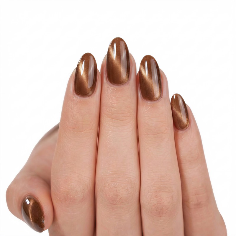 After: AI-generated press-on nail product photo on hand model