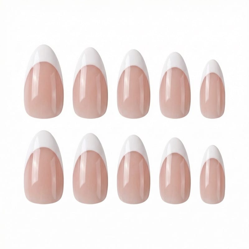 French tip press-on nails arranged on white background - hero product photo example